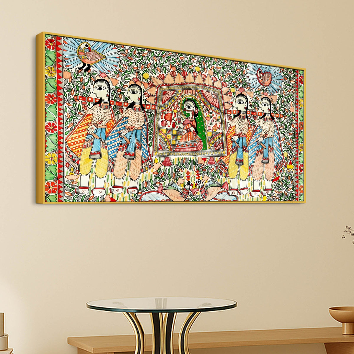 Decorative Madhubani Wedding Scene Canvas Wall Painting
