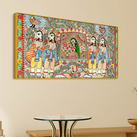 Decorative Madhubani Wedding Scene Canvas Wall Painting