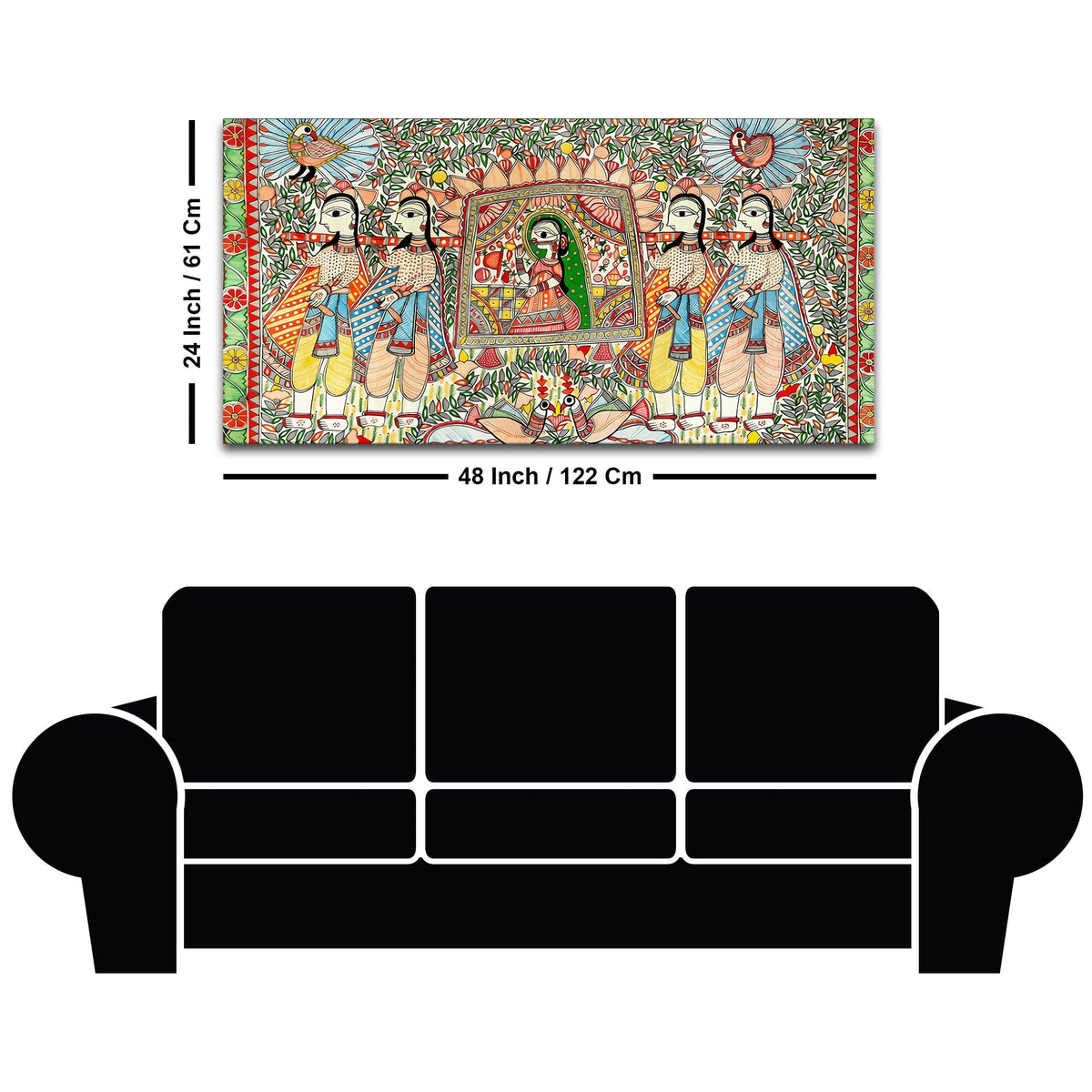 Decorative Madhubani Wedding Scene Canvas Wall Painting