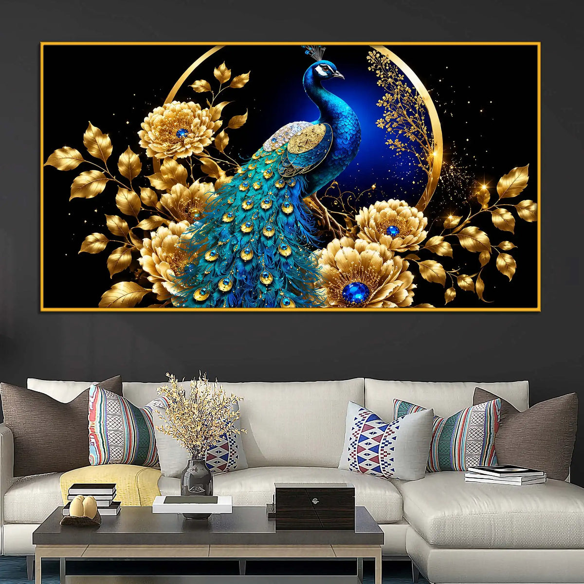 Decorative Peacock Crystal Floating Frame Wall Decor Painting