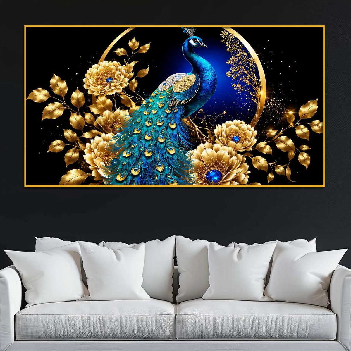 Decorative Peacock Crystal Floating Frame Wall Decor Painting