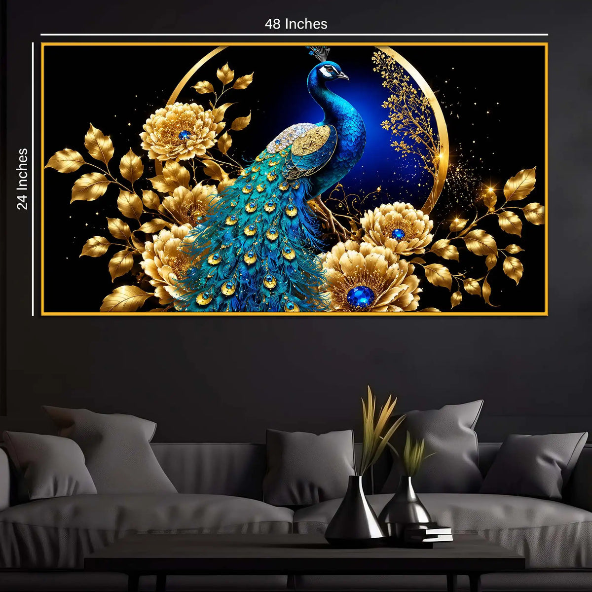 Decorative Peacock Crystal Floating Frame Wall Decor Painting
