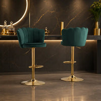 Deep Green Velvet Lounge Bar Stools with Glamorous Golden Frame