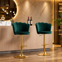 Deep Green Velvet Lounge Bar Stools with Glamorous Golden Frame
