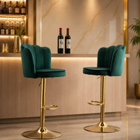 Deep Green Velvet Lounge Bar Stools with Glamorous Golden Frame