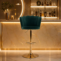 Deep Green Velvet Lounge Bar Stools with Glamorous Golden Frame