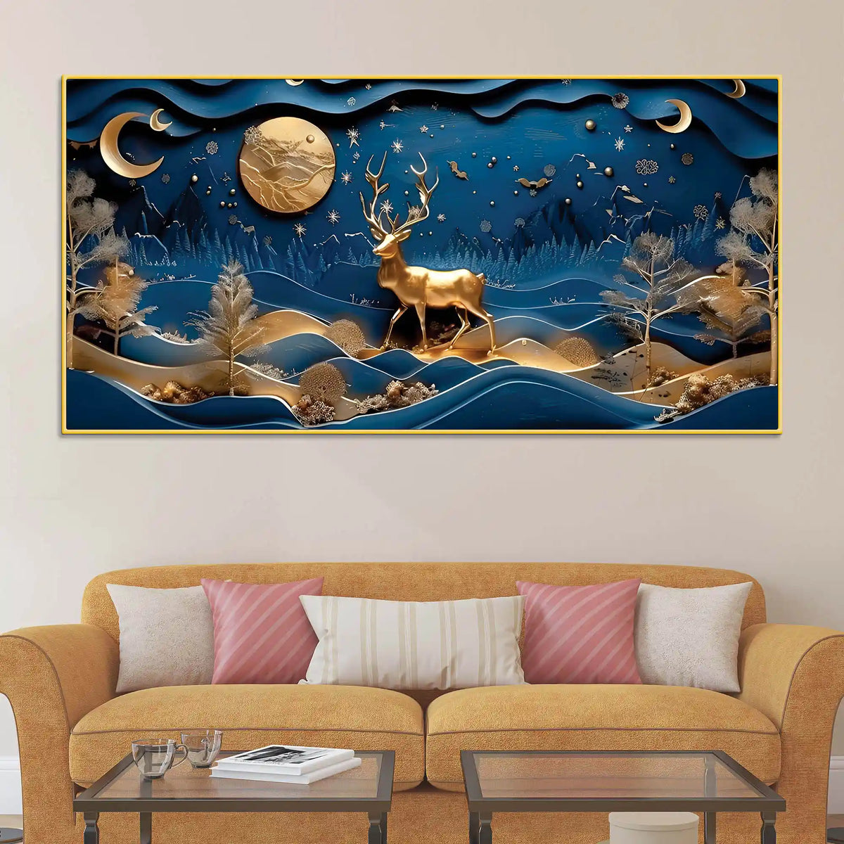 Deer & Night Sky Canvas Painting for Home Decor
