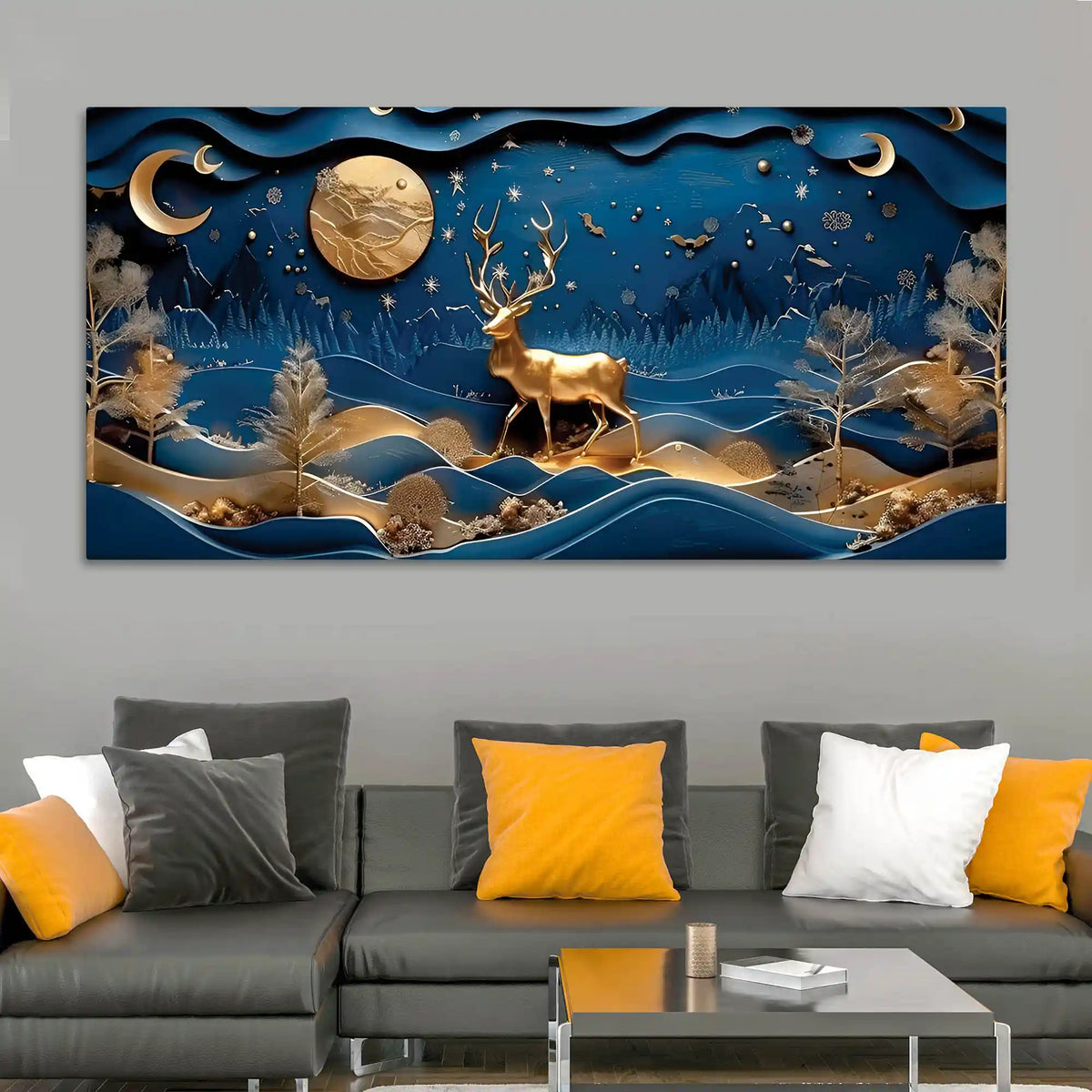 Deer & Night Sky Canvas Painting for Home Decor