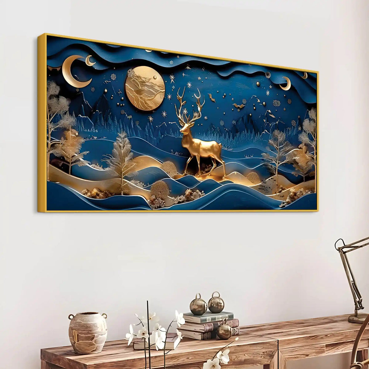 Deer & Night Sky Canvas Painting for Home Decor