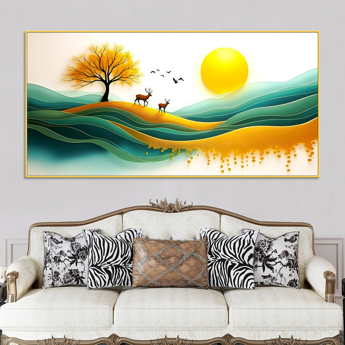 Deer Sunrise Landscape Wall Painting for Home & Office