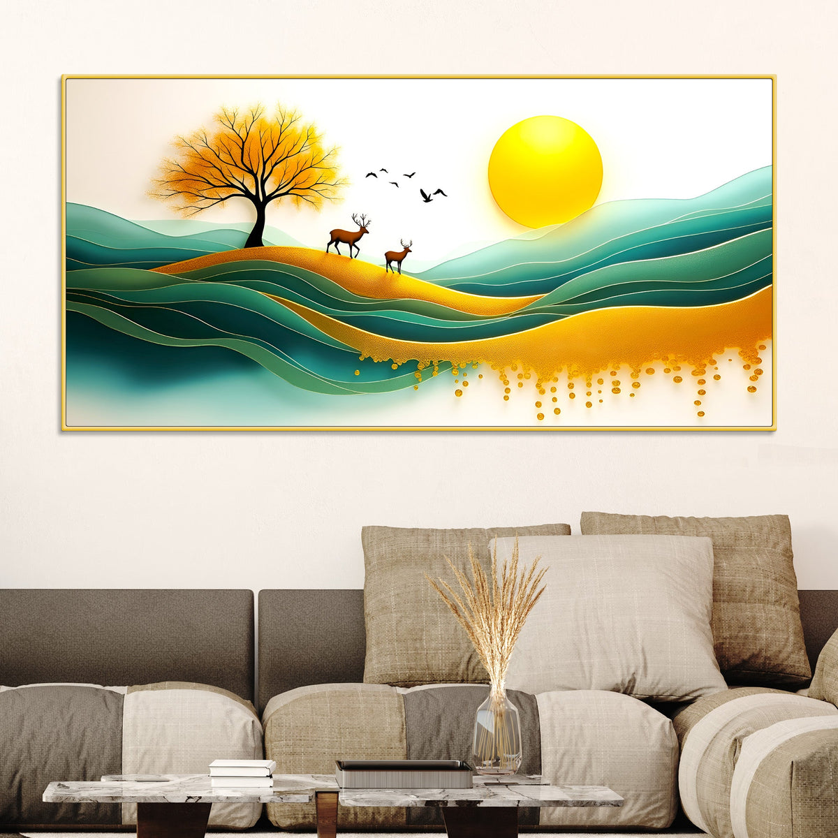 Deer Sunrise Landscape Wall Painting for Home & Office