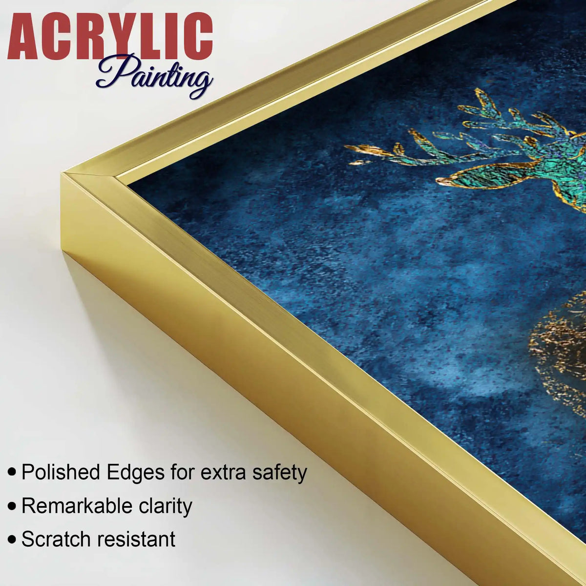 Deer Tiger Crane Gold Wildlife Acrylic Floating Frame Wall Painting Set of 3