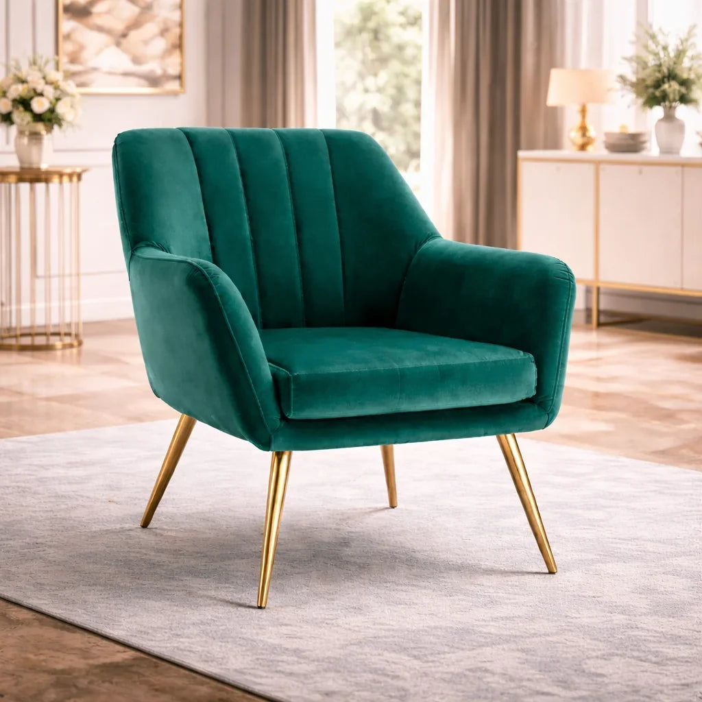 Dense Padded Bright Green Comfy Velvet Accent Chair