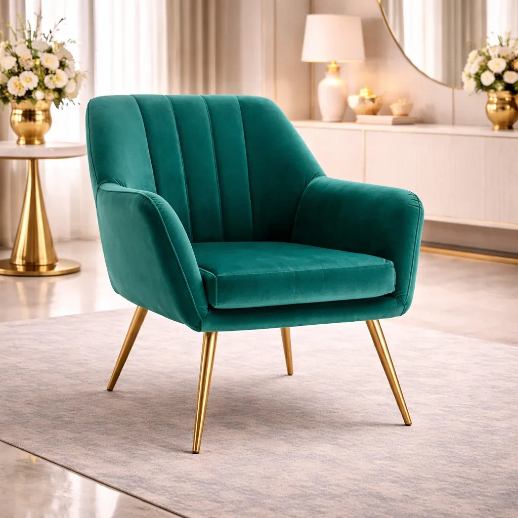 Dense Padded Bright Green Comfy Velvet Accent Chair
