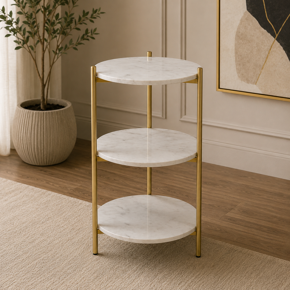 Designer 3 Tier Table with White Marble Finish