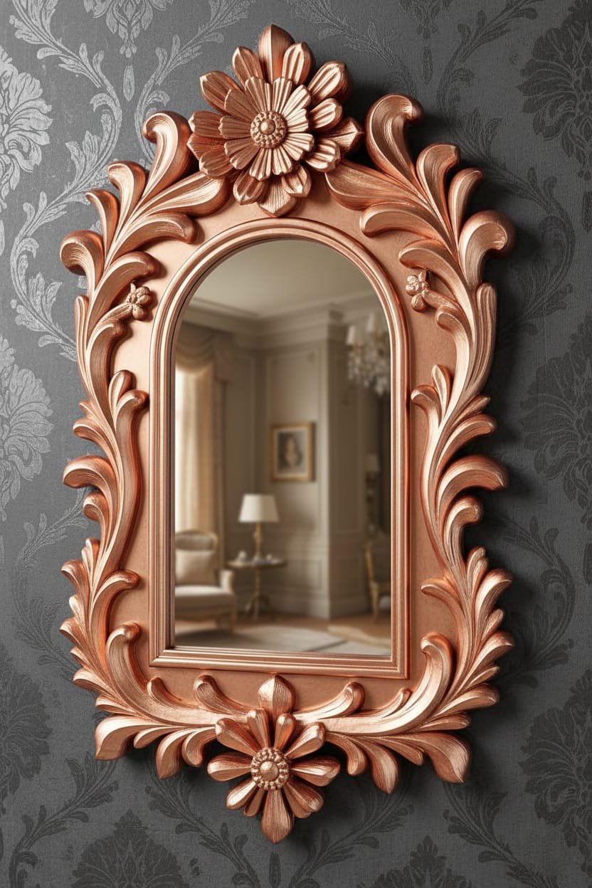 Designer 3D Wall Mirror | Classic Floral Frame Mirror