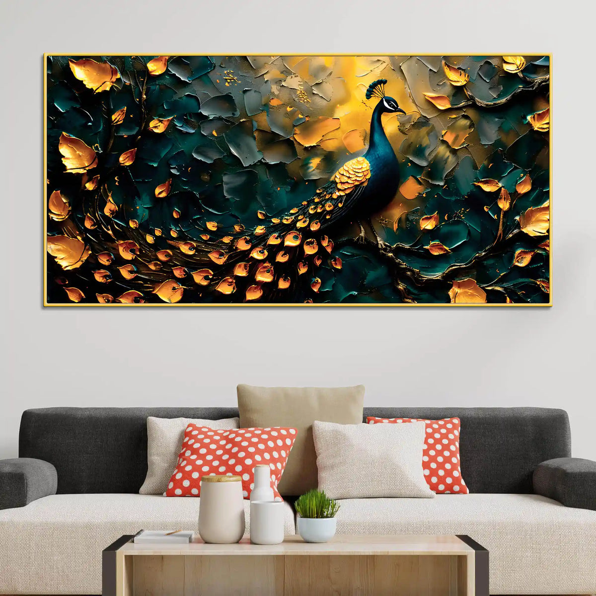 Designer Abstract Peacock Canvas Wall Painting for Home Decor