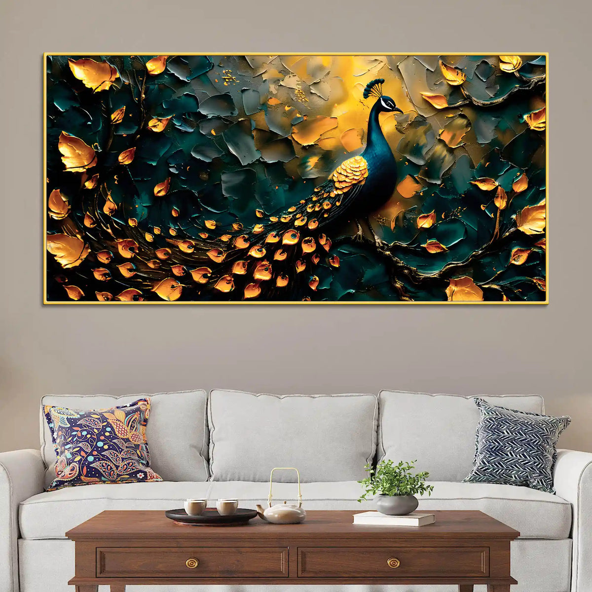 Designer Abstract Peacock Canvas Wall Painting for Home Decor