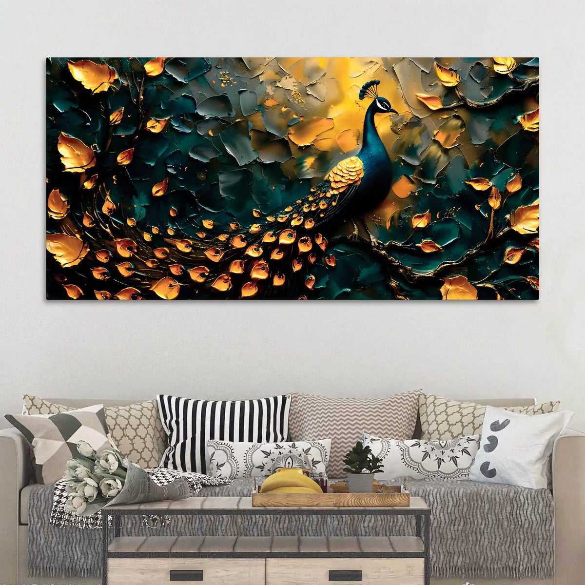 Designer Abstract Peacock Canvas Wall Painting for Home Decor