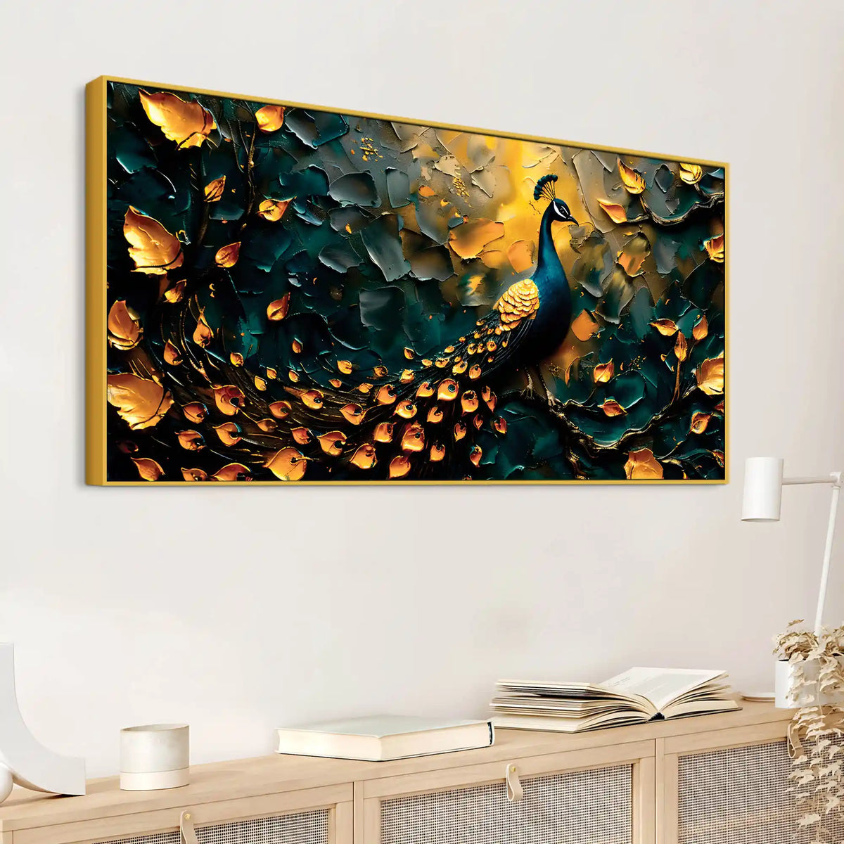 Designer Abstract Peacock Canvas Wall Painting for Home Decor