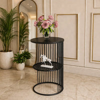 Designer Art Classic Black Finish Half Caged Coffee Round Side Table