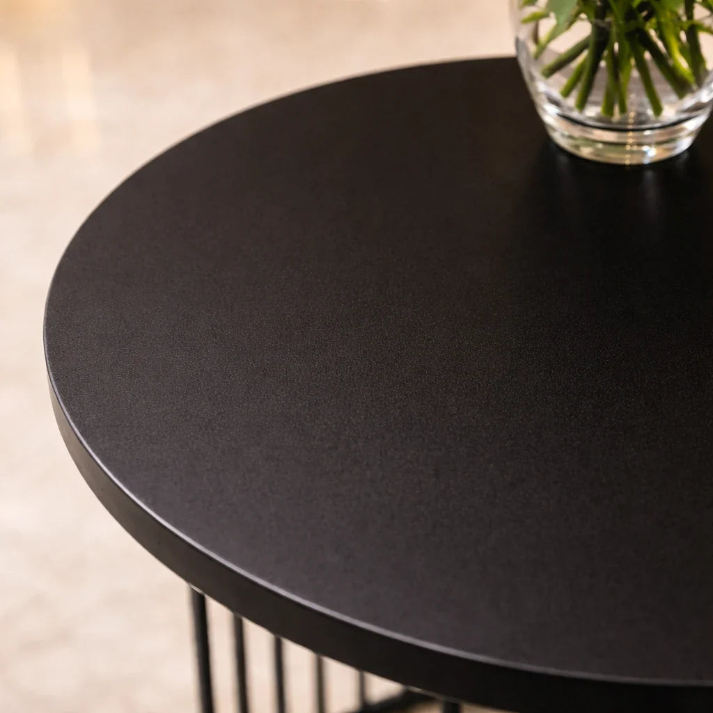 Designer Art Classic Black Finish Half Caged Coffee Round Side Table