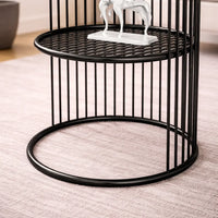 Designer Art Classic Black Finish Half Caged Coffee Round Side Table