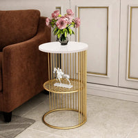 Designer Art Golden Half Caged White with Marble Coffee Round Side Table