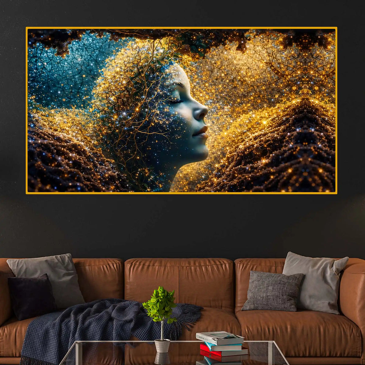 Designer Artistic Female Face Crystal Glass Wall Painting for Elegant Interior Décor