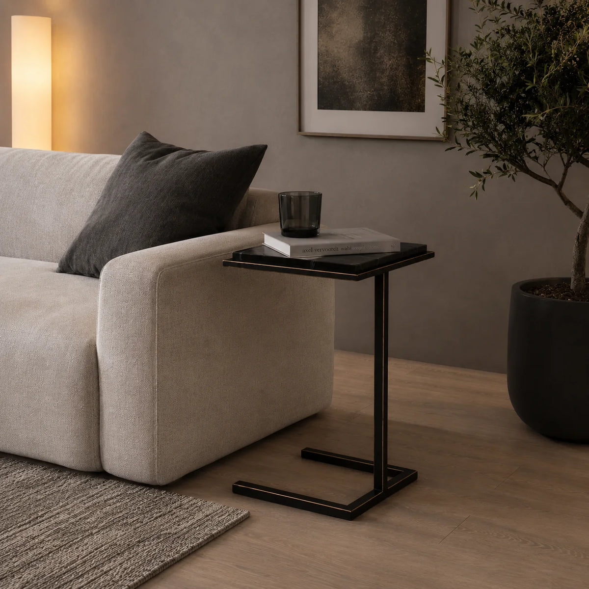 Designer Black Marble Sofa Side Table