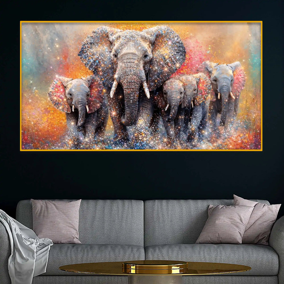 Designer Colorful Elephant Crystal Glass Wall Painting for Artistic Home Décor