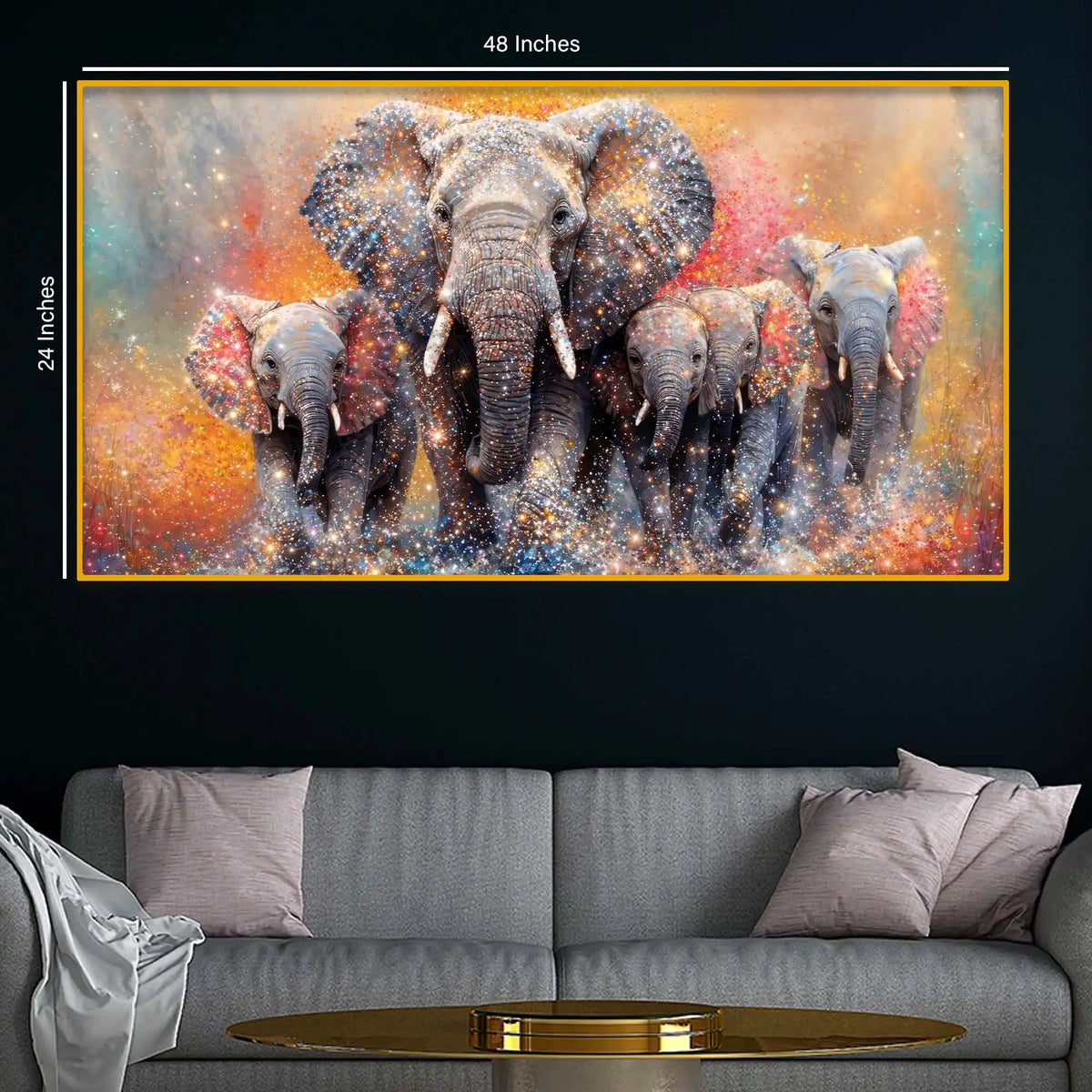 Designer Colorful Elephant Crystal Glass Wall Painting for Artistic Home Décor