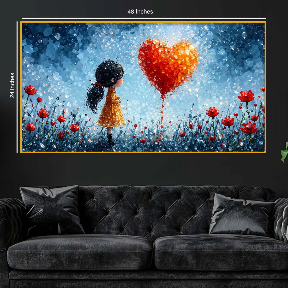 Designer Cute Girl with Heart Crystal Glass Wall Painting for Modern Wall Décor