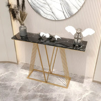 Designer Faux Black Marble V Shape Console Table