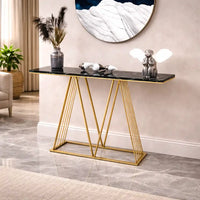 Designer Faux Black Marble V Shape Console Table
