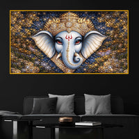 Designer Ganesh Ji Crystal Glass Wall Painting for Luxury Living Room