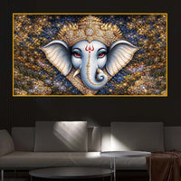Designer Ganesh Ji Crystal Glass Wall Painting for Luxury Living Room