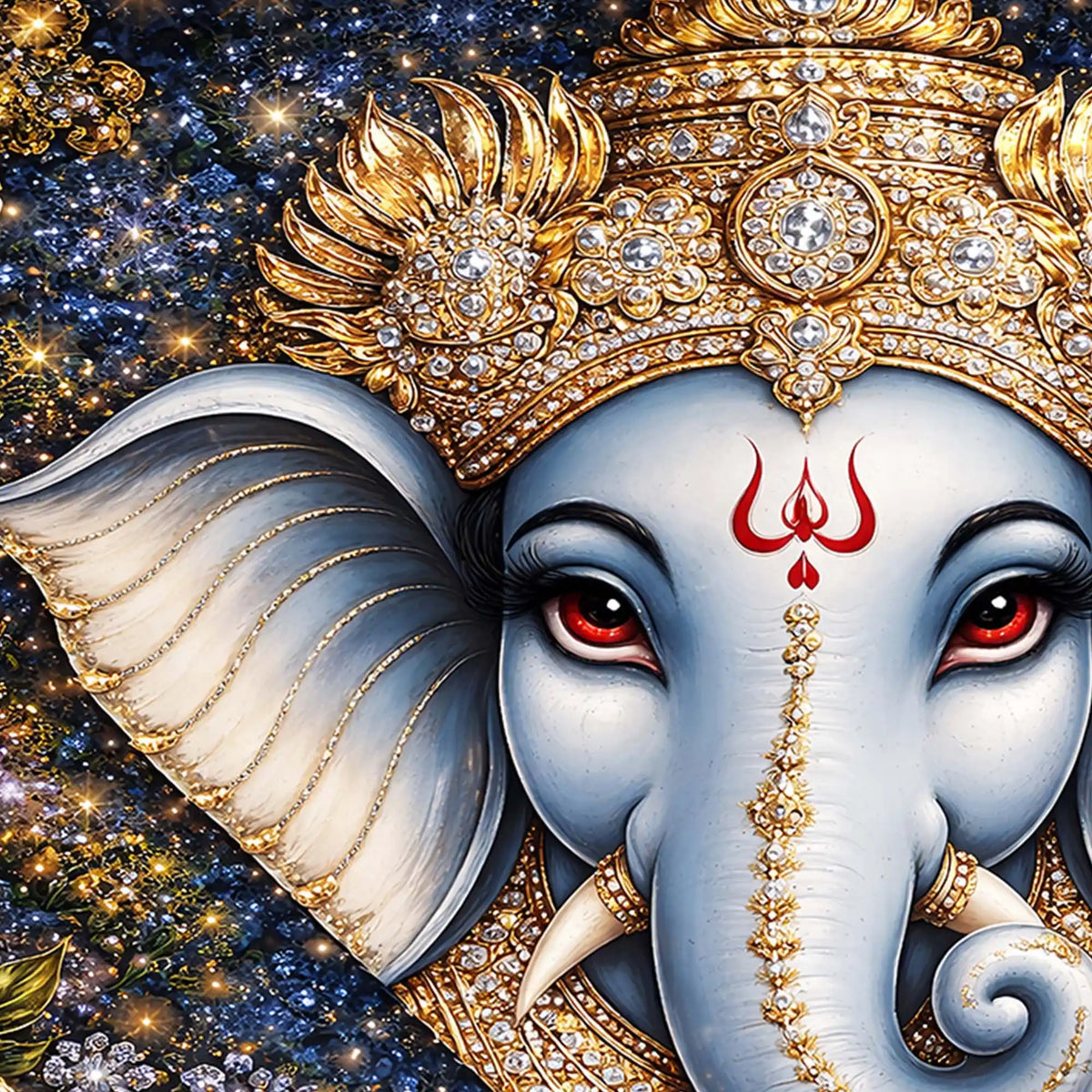 Designer Ganesh Ji Crystal Glass Wall Painting for Luxury Living Room
