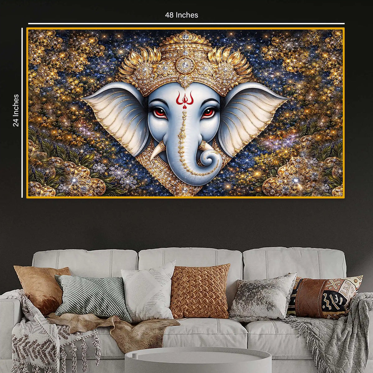Designer Ganesh Ji Crystal Glass Wall Painting for Luxury Living Room