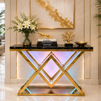 Designer Gold LED Console Table for Living Room Interiors (SS 302)