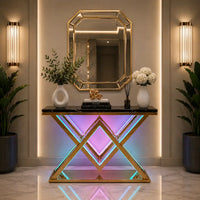 Designer Gold LED Console Table for Living Room Interiors (SS 302)