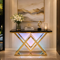 Designer Gold LED Console Table for Living Room Interiors (SS 302)