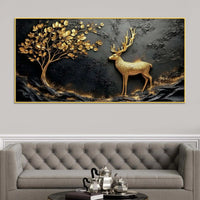 Designer Golden Deer Canvas Painting for Wall Décor
