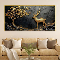 Designer Golden Deer Canvas Painting for Wall Décor