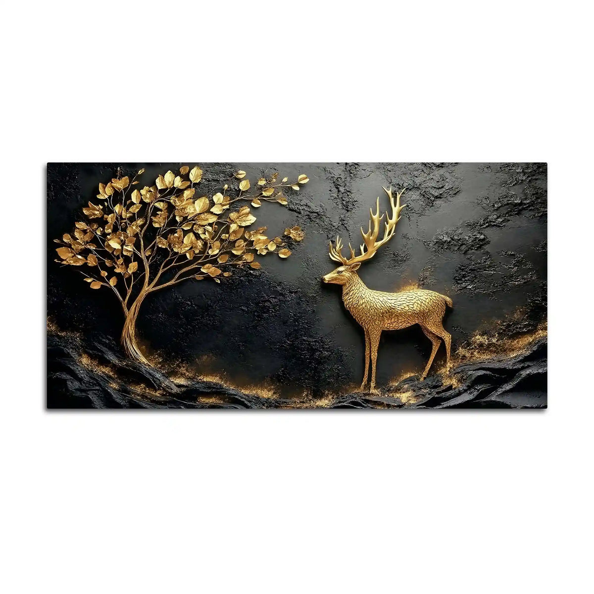 Designer Golden Deer Canvas Painting for Wall Décor