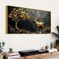 Designer Golden Deer Canvas Painting for Wall Décor