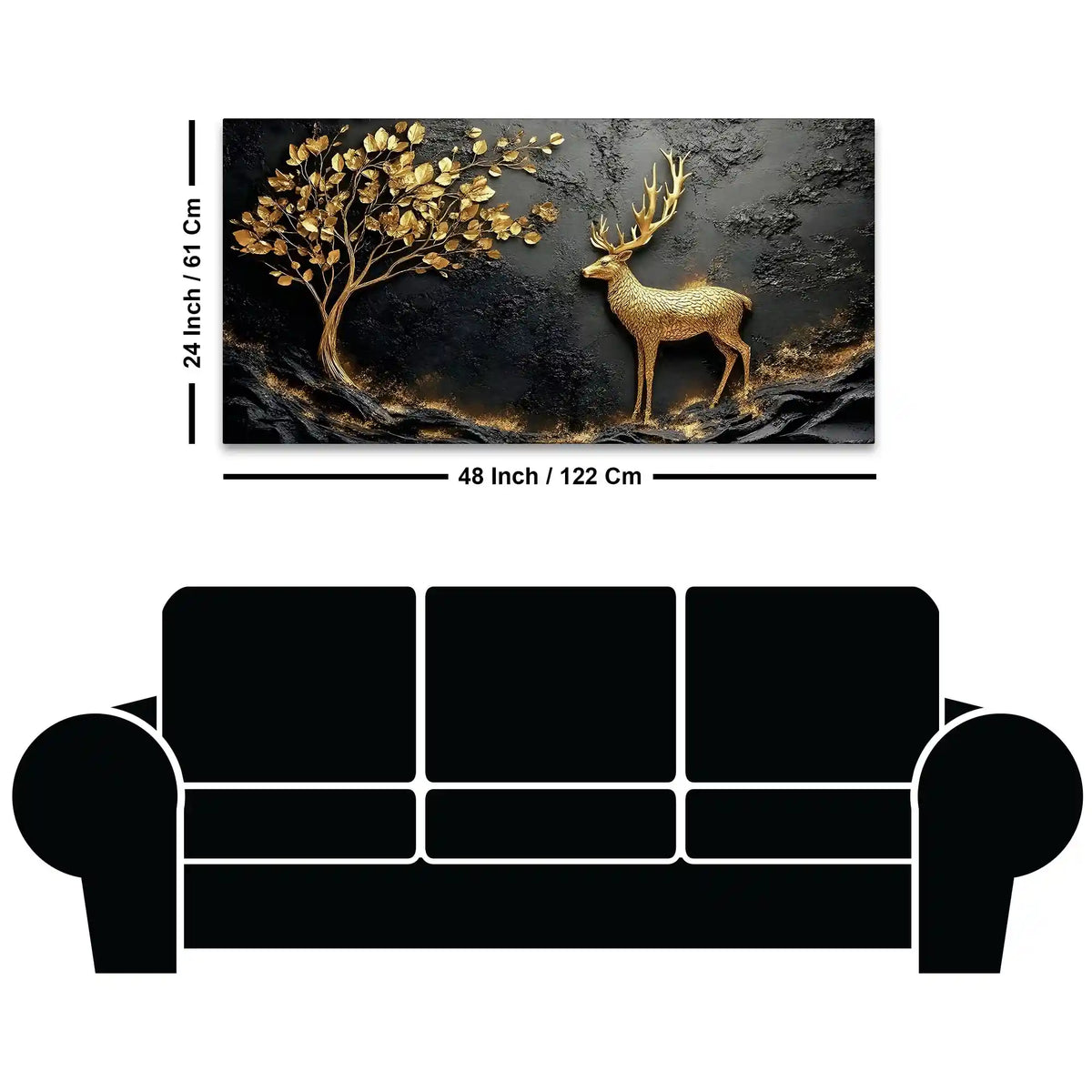 Designer Golden Deer Canvas Painting for Wall Décor