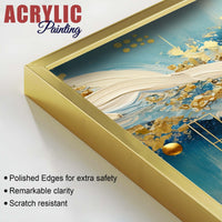 Designer Golden Sphere & Ocean Wave Acrylic Floating Wall Painting Set of 2