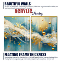 Designer Golden Sphere & Ocean Wave Acrylic Floating Wall Painting Set of 2