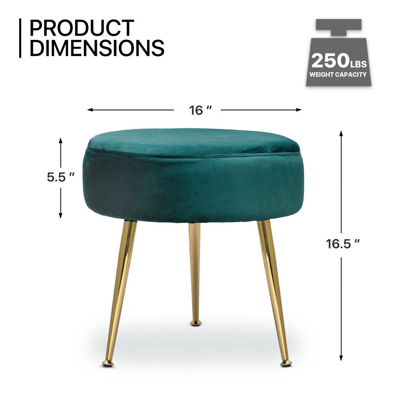 Designer Velvet Vanity Seat with Sturdy Golden Legs